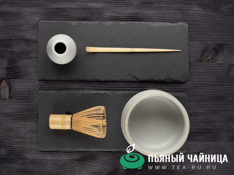 Набор для чая матча, керамика жу яо и бамбук, серый