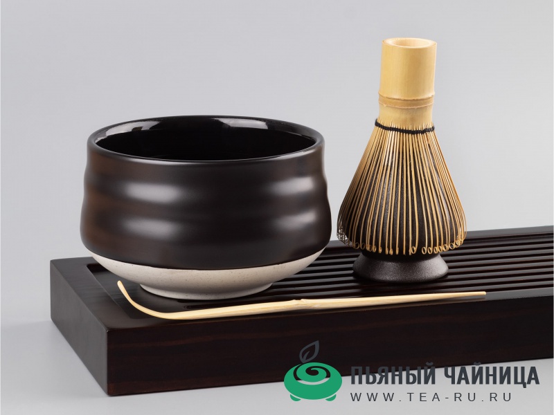Набор для чая матча, керамика и бамбук, черный