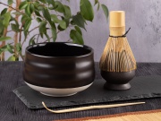 Набор для чая матча, керамика и бамбук, черный