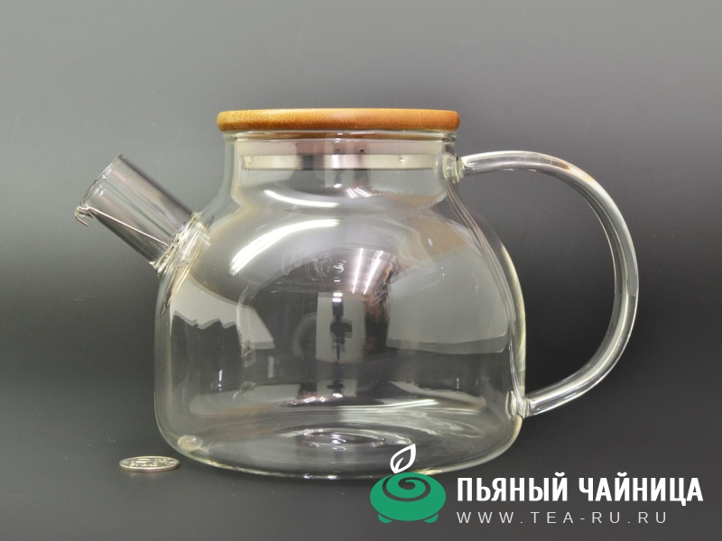 Чайник для варки чая, огнеупорное / жаропрочное стекло и бамбук, 1000мл.