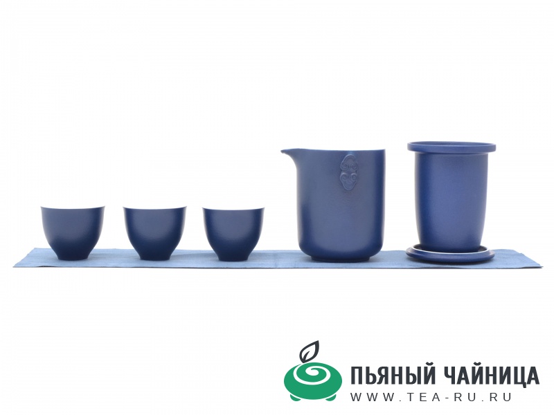 Походный чайный набор на 1-3 человека, керамика, синий