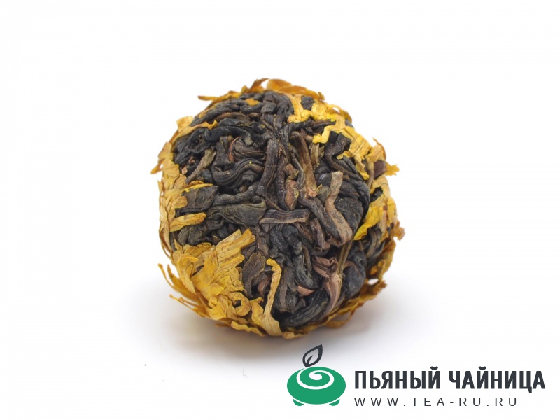 Шен Пуэр с жёлтой хризантемой, связанный чай Жемчуг Дракона