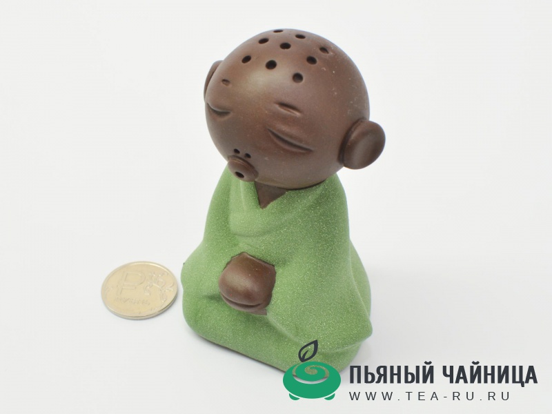 Чайная игрушка "Монах", зеленый, глина