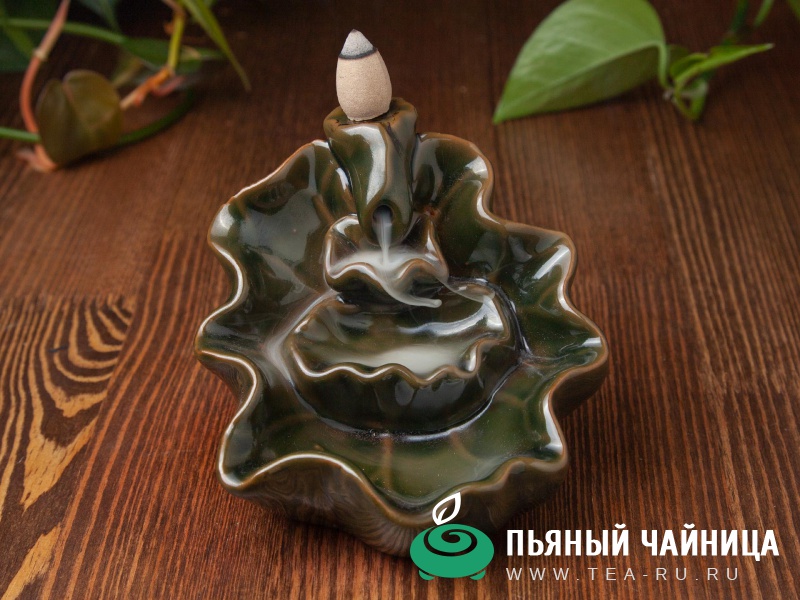 Курильница стелющихся благовоний "Зелёный лотос", керамика